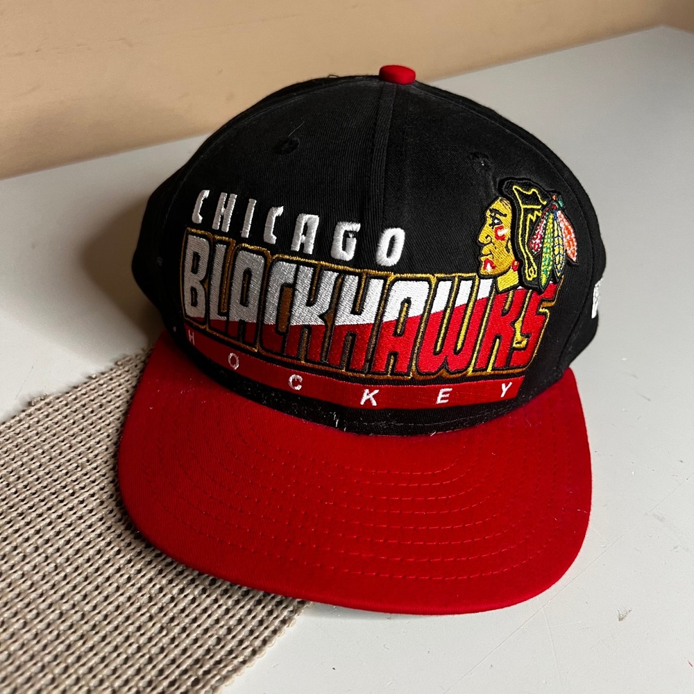 New Era Chicago Blackhawks NHL Snapback Hat Black Red Flat Brim One Size